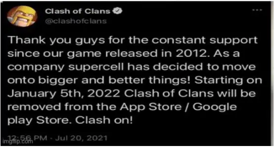 clash of clans will be removed 2022